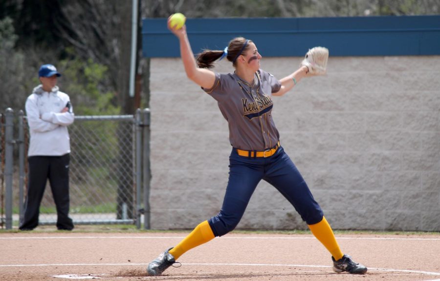 Kent State then-junior pitcher Ronnie Ladines pitches against University at Buffalo on April 23. The flashes won both games in their double header. 