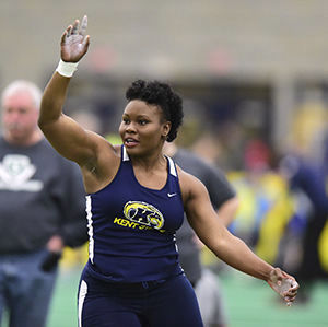 Archival photo of Danniel Thomas, who won first place in the women's shot put 2017 NCAA Division 1 Championship.