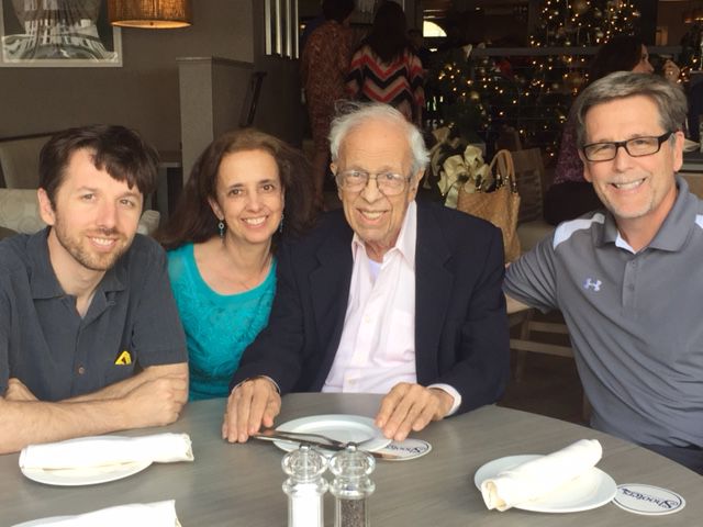 Richard Madey poses with his grandson Eric Madey Foote, his daughter, Diane Madey Foote and his son-in-law Richard Merrill Foote.