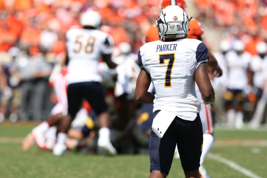 Kent State cornerback Jamal Parker watches a play in the second half of the Kent State vs. Clemson game.