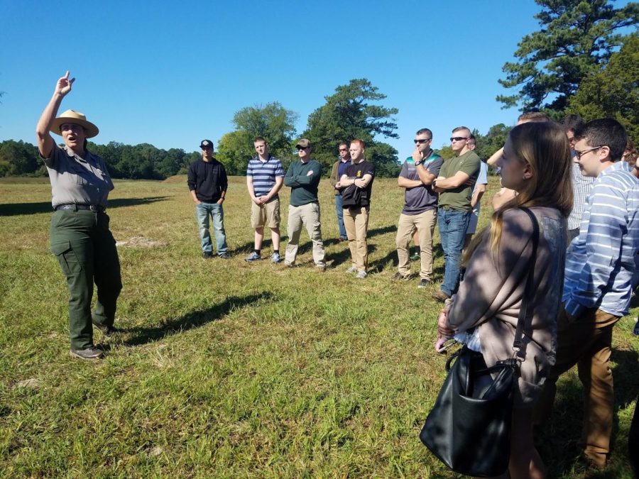 A park ranger gives a tour of the Yorktown Battlefield when Kent State's ARMY ROTC cadets visited the location to learn about warfare Saturday, Sept. 30, 2017.