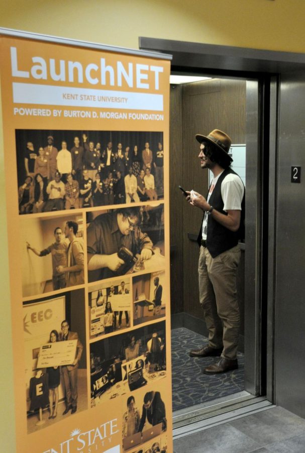 Benjamin Warner, a senior computer science major, delivered his business pitch at LaunchNET’s elevator pitch competition at the KSU Library Thursday Oct. 19, 2017.