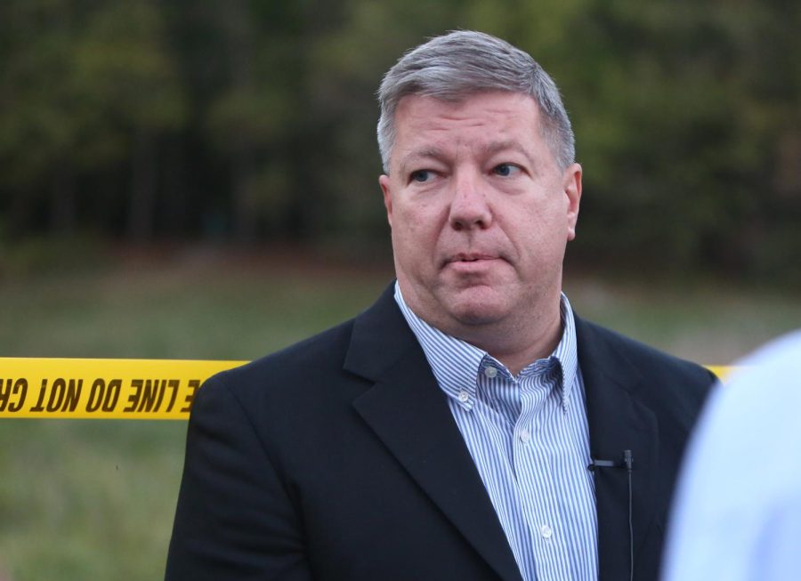 Eric Mansfield, University Spokesman, gives a statement at Allerton Fields Friday, Oct. 20, 2017.