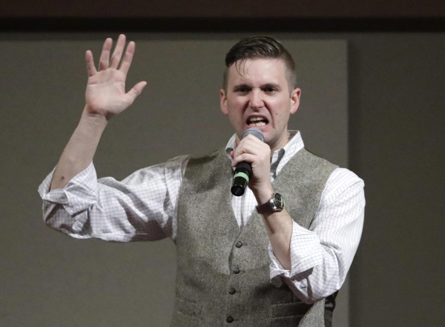 Richard Spencer speaks at the Texas A&amp;M University campus in College Station, Texas Dec. 6, 2016. Spencer is taking legal action against Kent State, as he has with countless other universities who have refused him space to speak.