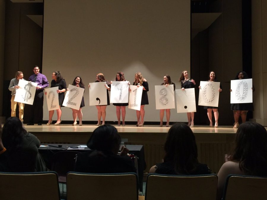 Sigma Sigma Sigma members unveil the fundraiser total at last year's Tri Sigma Night Live on Feb. 11, 2017.