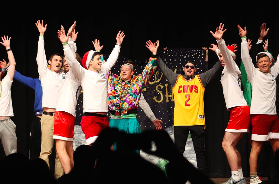 Members of Alpha Tau Omega participate in 2017 Lip Sync event.