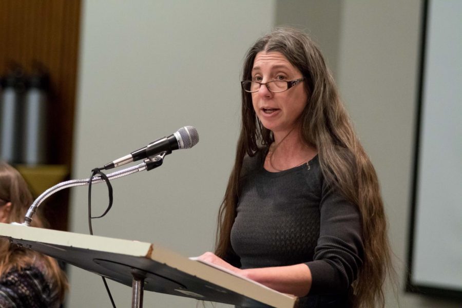 Faculty Senate chair Deb Smith speaks during the first meeting of the semester on Monday, Feb. 12, 2018.