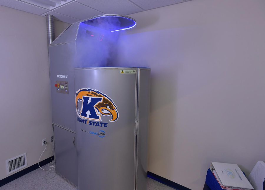 The Kent State athletic department's state-of-the-art cryotherapy chamber. The $50,000 device is being used to help student-athletes recover from minor bumps, bruises and soreness after competitions and practices. 