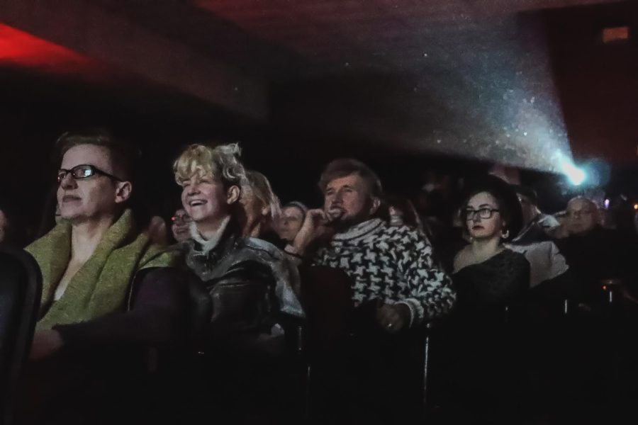 Audience watches various short films at the Kent Stage Saturday evening.