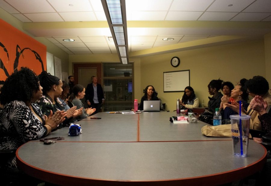 Christa Porter leads a luncheon, speaking on the identity of African-American women in their communities on Feb. 21, 2018