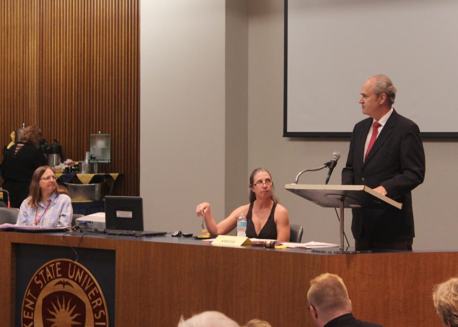 Todd Diacon, the provost and vice president of academic affairs, speaks during the Faculty Senate meeting Monday, Oct. 9, 2017.