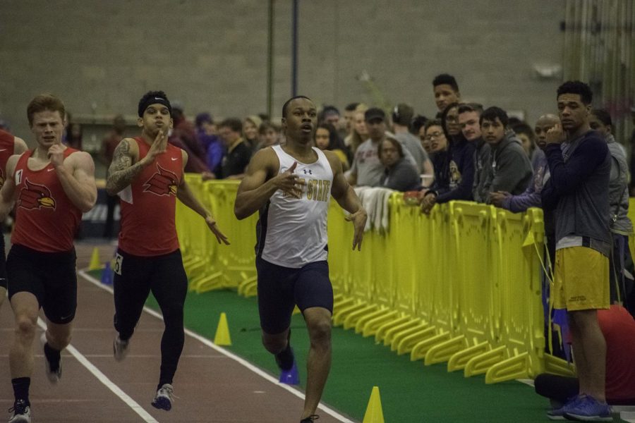 Kent State's Shaquille Perry finishes first in his heat of the 400m dash with a time of 50.84 seconds during the Kent State Tune Up on Feb. 17, 2018 at the Field House. [FILE]