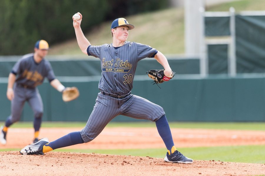 Kent State pitcher Joey Murray throws a pitch during the Flashes' 3-1 win over Lipscomb on Feb. 24, 2018. Murray struck out seven in a no decision. 