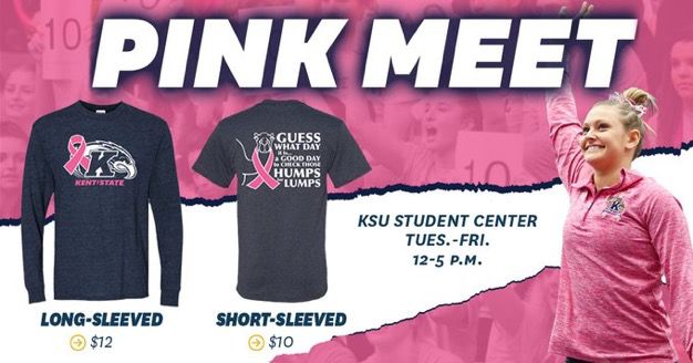 A poster for T-shirts being sold before Kent State gymnastics' Pink meet against Eastern Michigan at 1 p.m. Sunday at the M.A.C. Center. All proceeds from the event go to COSACARES.