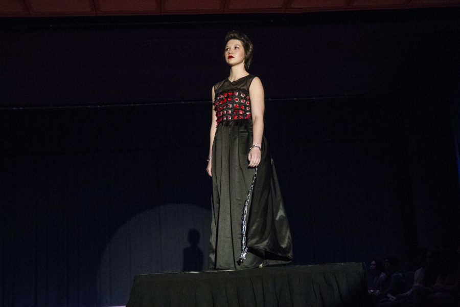 A model showcases the fashion designed by Evelyn Rossol and Anna Honerlaw. International Justice Mission (IJM) presented "Operation Hope: Freedom is Possible" a fashion advocating for those still enslaved through sex trafficking and other varieties of slavery March 9, 2018.