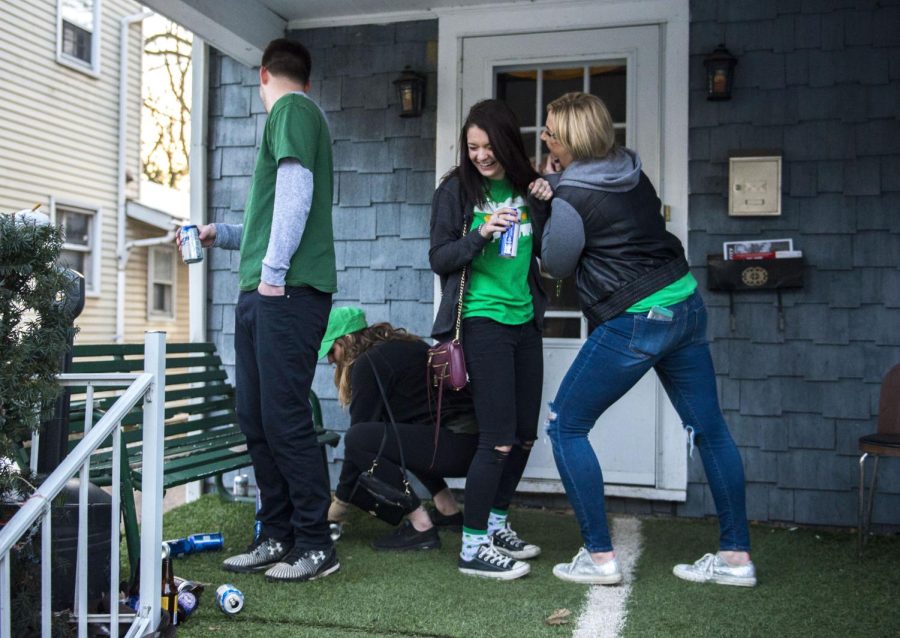 College students party on University Drive during Fake Patty’s Day Saturday, March 11, 2017. The Kent State tradition “Fake Patty’s Day” takes place the week before St. Patrick’s Day to allow an entire Saturday to party.