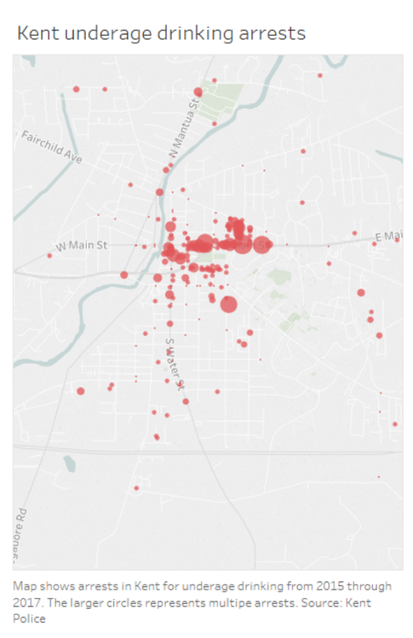 Map of all underage drinking arrests from 2015-2017.