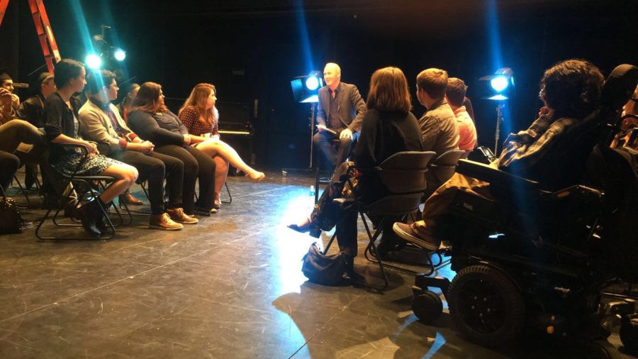 Actor Michael Keaton meets with Kent State students for a 30-minute Q&amp;A in the Center for Performing Arts before his commencement speech Saturday. 