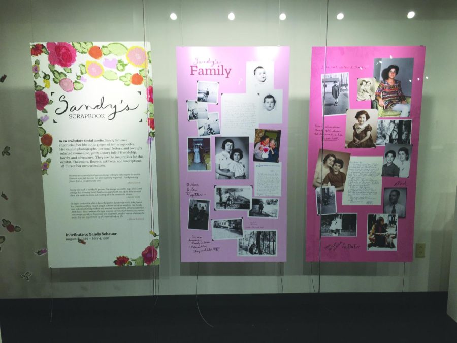 Memorials displayed as a part of “Sandy’s Scrapbook,” a memorial dedicated to Sandy Scheuer.