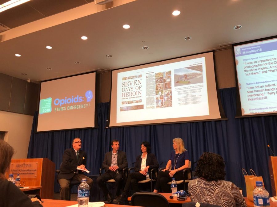 Pulitzer Prize-winning journalists from the Cincinnati Enquirer participate in a panel discussion at the 2018 Poynter KSU Media Ethics Workshop.