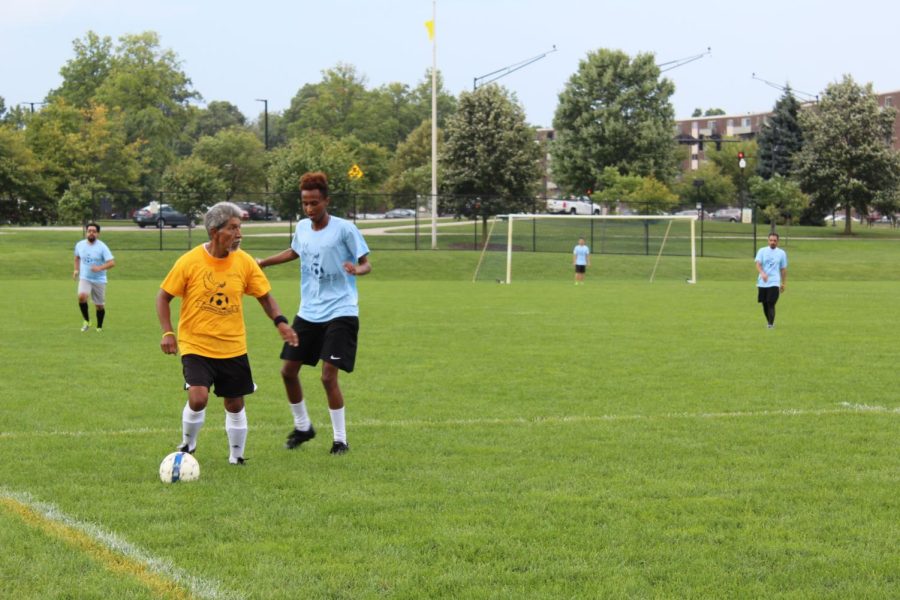 A player looks to pass at the International Day of Peace soccer tournament on Saturday, September 22, 2018.