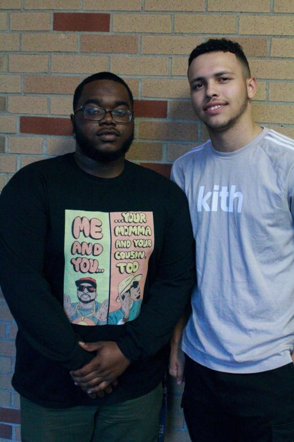 RodEric Swiner II, Senior Integrated Studies (left) with his mentee, or ”brotha,” Chris Bright, Sophomore Business Management (right) at Big Brothas “Pass the Aux” event.