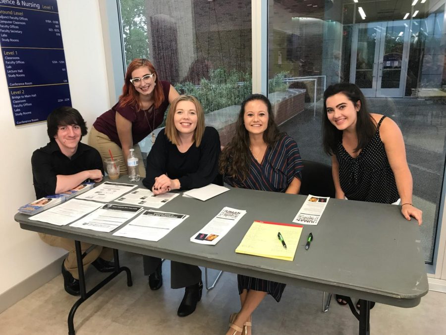 Students Cameron Haught, Anna Grund, Michaela Morris, Tatyana Ragon and Megyn Bostic, who helped organize the Anti-Human Trafficking Symposium at Kent State Stark.