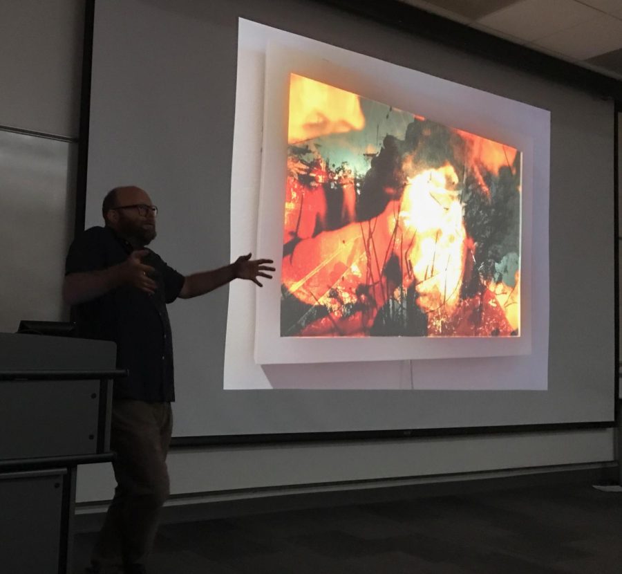 Erik Waterkotte discusses his artwork Friday, Sept. 7, 2018.