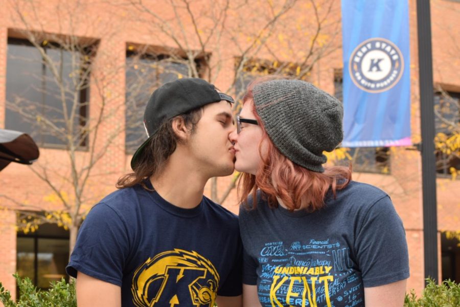 Allison Fox, an English major, and Tristan Davis, a Psychology and Sociology major, share a kiss on the "K" on Oct. 6, 2018.