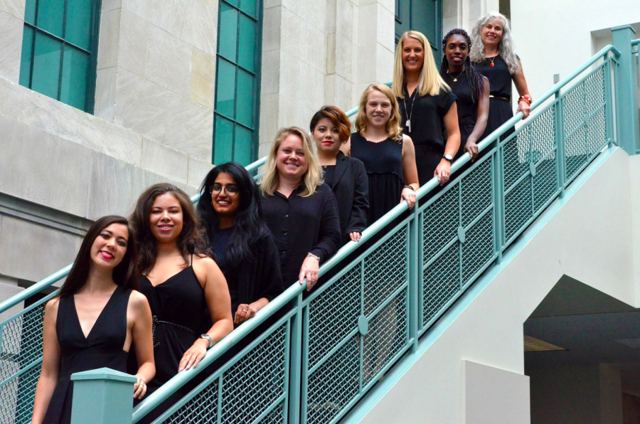 Catherine Leslie PhD (pictured far right), graduate studies coordinator of Kent State University’s Fashion School, stands with graduate students of the 2018-19 Master of Fashion Industry Studies cohort.