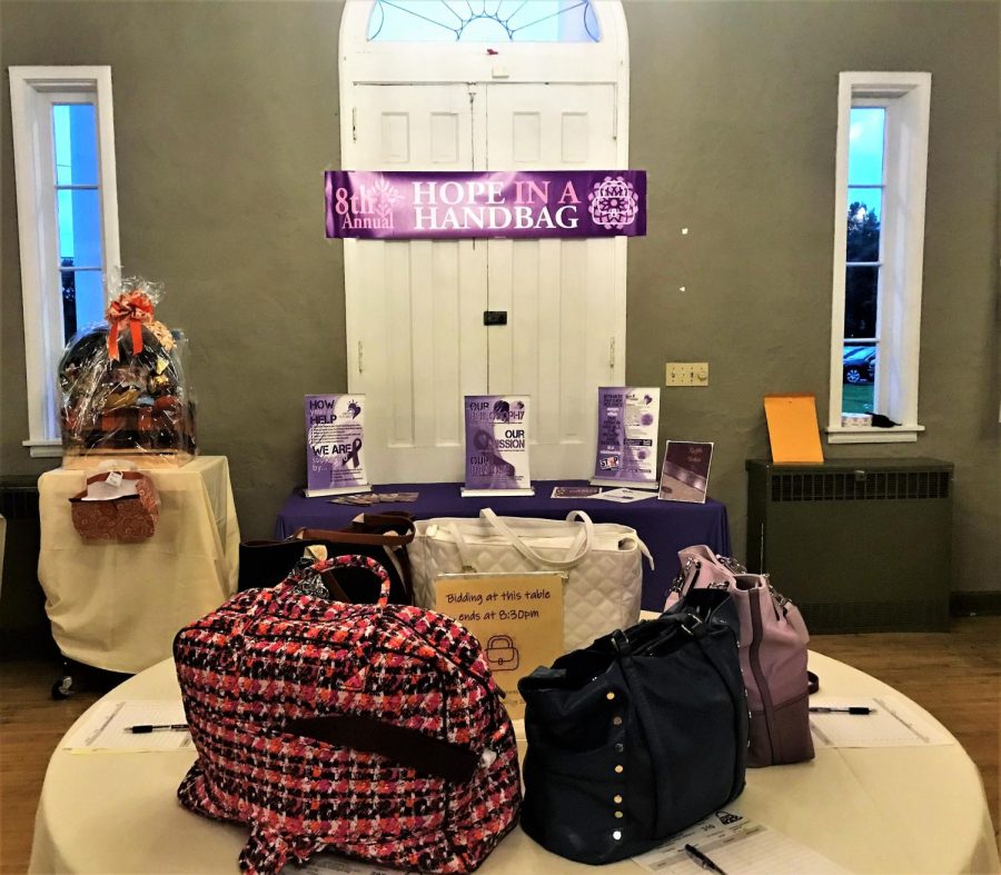 A collection of purses up for auction at the 8th annual Hope in a Handbag fundraiser for Portage County's Safer Futures' Domestic Violence Shelter and Resource Center at The Overlook on Oct. 20, 2018. 