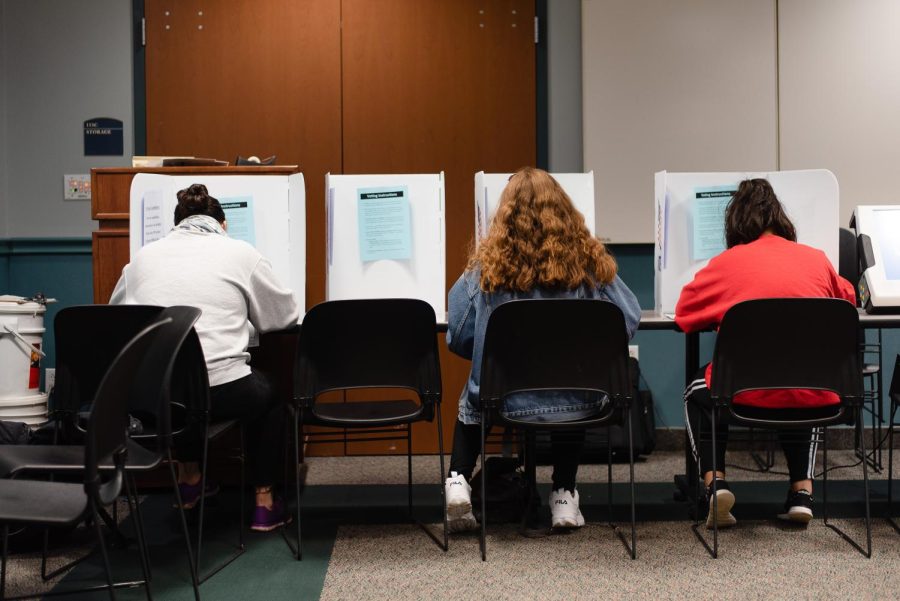 Kent State Students line up at the polls on November 6, 2018 for the midway elections at the Kent State Wellness Center.