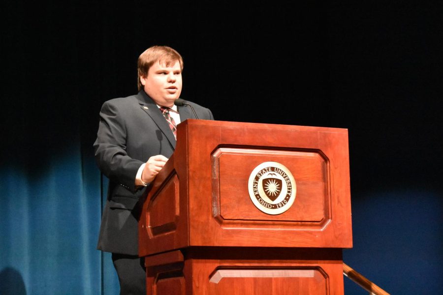 Michael Hieil introducing Kaitlin Bennett to speak about the 2nd amendment at an event held by Liberty Hangout in the KIVA on Nov. 19, 2018.