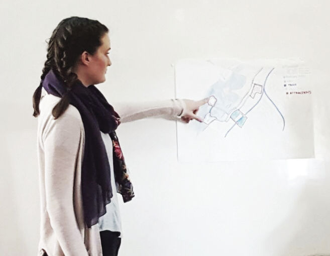 Megan Stanard works on a project inside Effat University in Saudi Arabia.