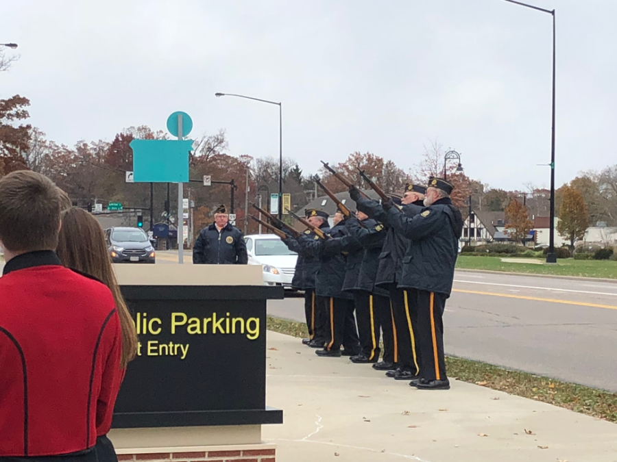 Kent veterans perform the 21-gun salute during PARTA's Veteran's Day ceremony on Monday, Nov. 12, 2018.