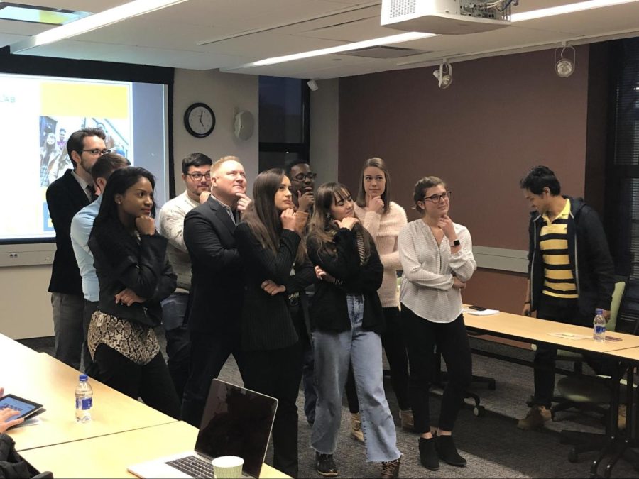 The finalists of the FlashLab pitch contest strike a pose before giving their presentations.