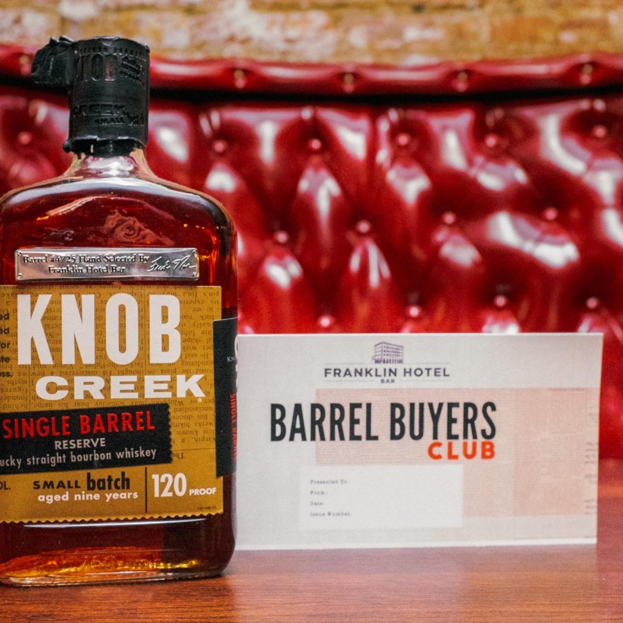 A bottle of Franklin Hotel Bar's Knob Creek Single Barrel