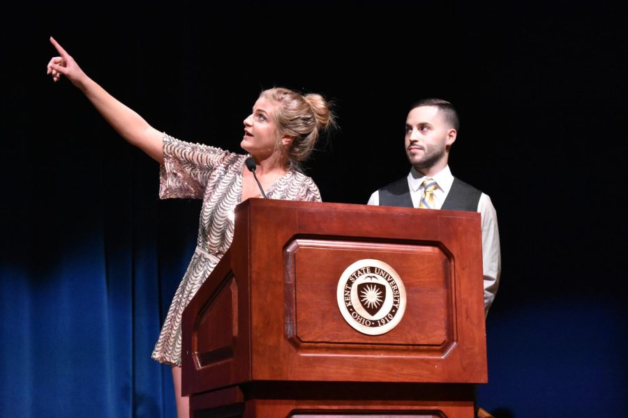 Kent State alumna Kaitlin Bennett and her boyfriend Justin Moldow speak about the second amendment at an event held by Liberty Hangout in the KIVA on Nov. 19, 2018.