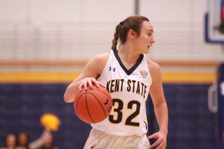 Freshman guard Hannah Young dribbles during the first half of Kent State's matchup against NIU on Wednesday, Jan 9, 2018. Kent State won, 87-78. 