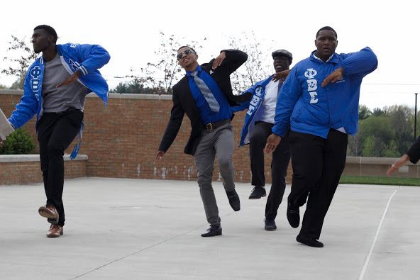 Brothers in Phi Beta Sigma's Epsilon Chapter Stepping. Stepping is a percussive dance form common among African-American Fraternities in which participants use their entire body as an instrument.