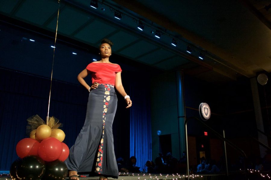 Freshmen Rafiat Koiki poses during the “54 Shades of Africa” on Friday night at the Kent Student Center Ballroom.