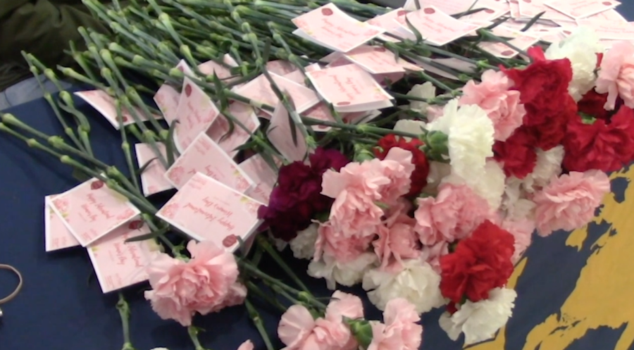 Carnations were distributed in celebration of International Women's Day. 