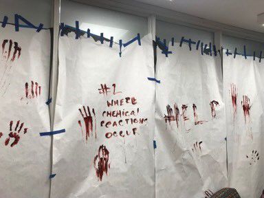 A wall inside the "escape the zombies" themed room at Wright Hall's escape room event Wednesday, April 10, 2019.