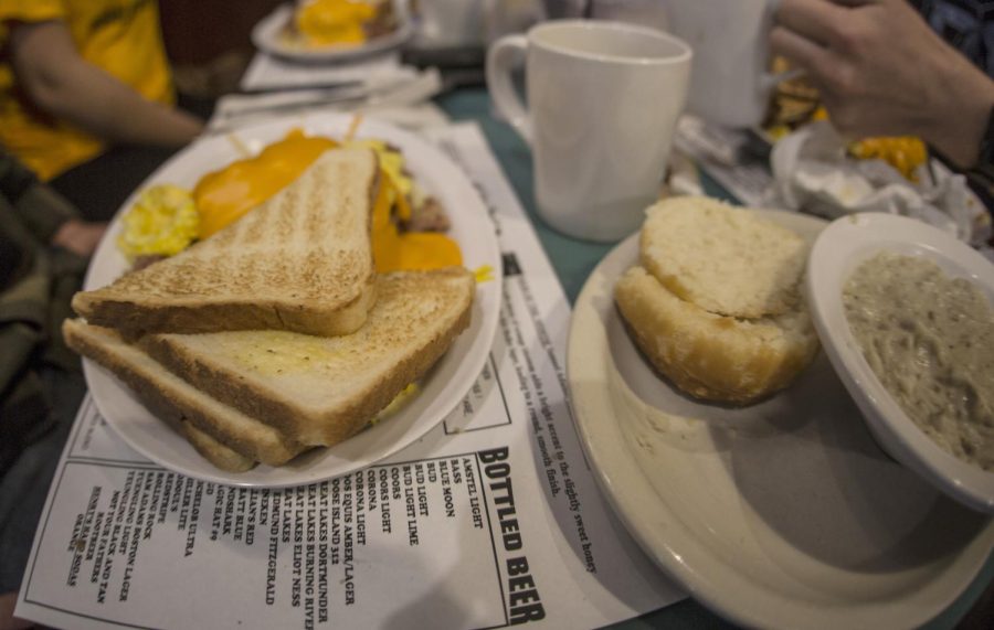 Patrons enjoy breakfast at Mike’s Place in Kent on April 23, 2017. FILE.