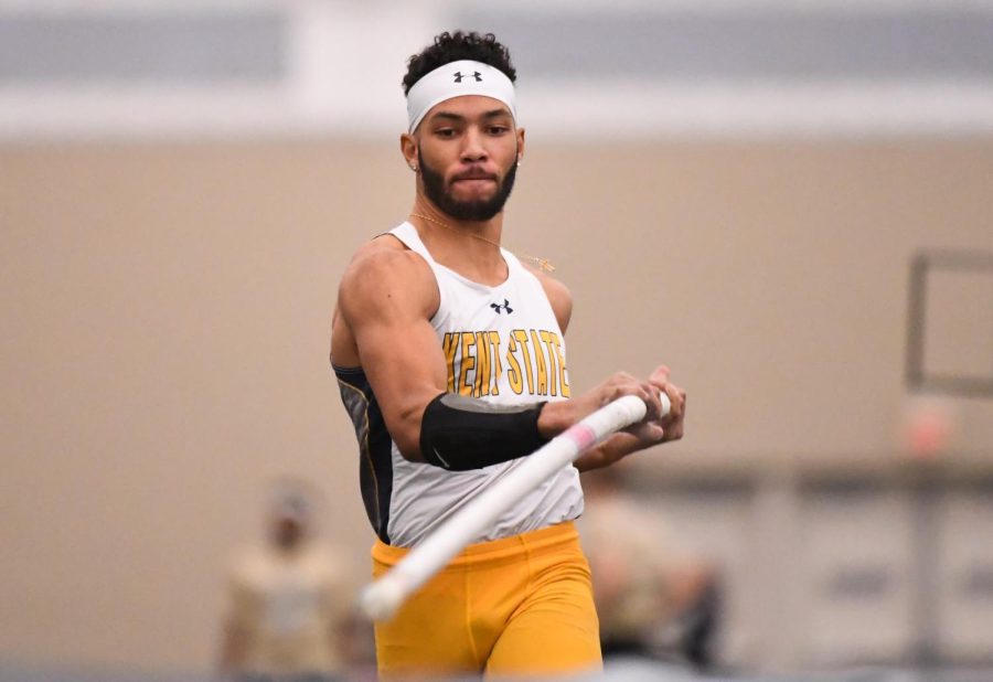 Kent State's Christian Champen takes part in the men's pole vault during Friday's meet against Akron. 