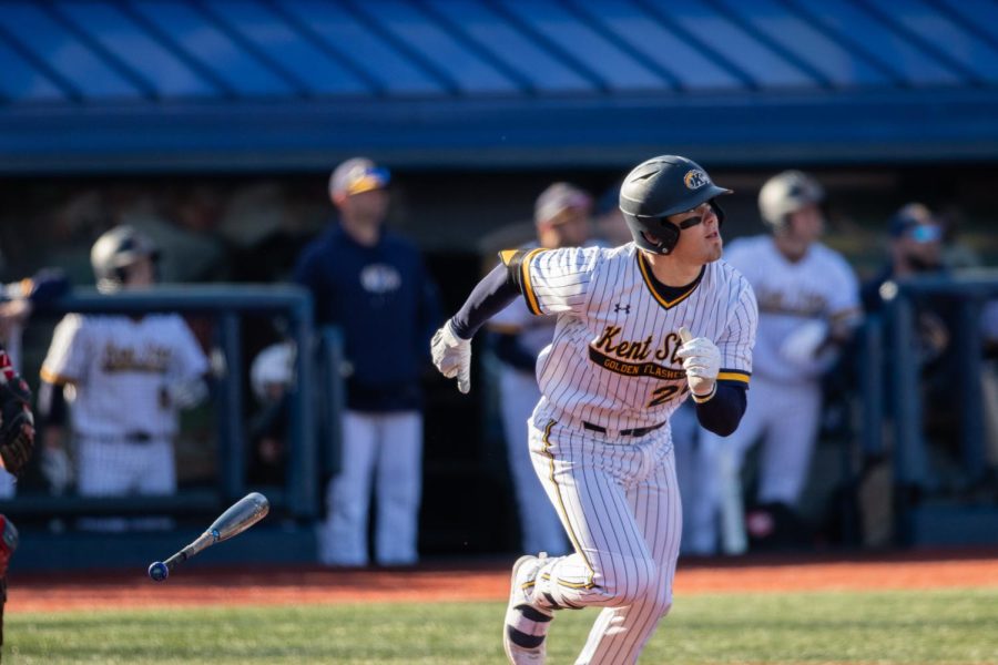 Kent second baseman Pavin Parks watches the ball sail over the right-center field wall for a solo home run. 