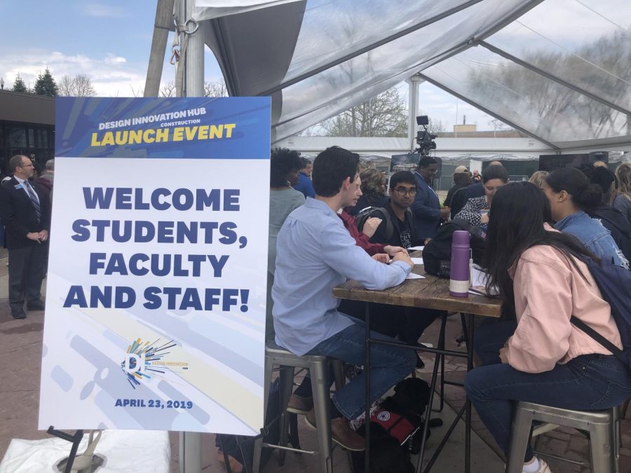 Students celebrating the construction launch on Tuesday.