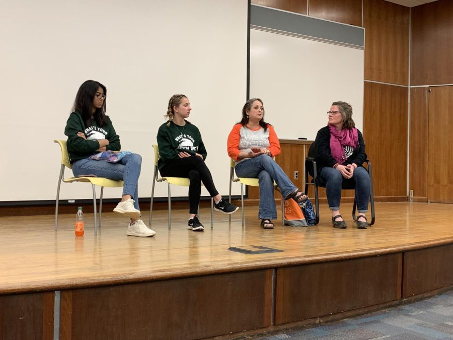 (Left to right) Ankita Tendolkar, Maddie Camp, Heidi Weisel and Cassie Pegg-Kirby on stage during the "Period. End of Sentence." discussion.