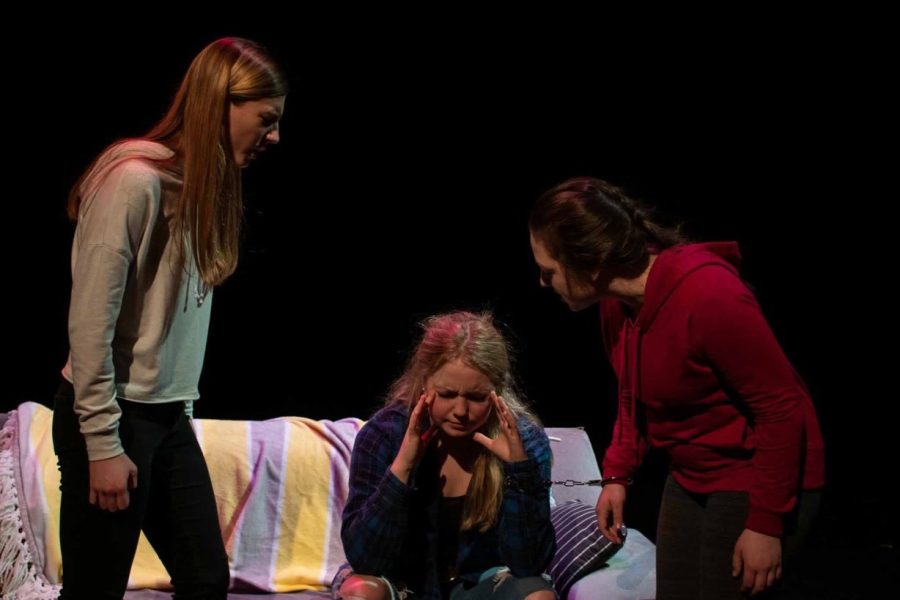 Actresses preforming a scene from "The Wrists," written by Paul Appleby and directed by Andy Blubaugh. 