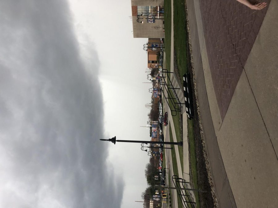 Dark clouds form over Kent's main campus on Sunday, April 14th.